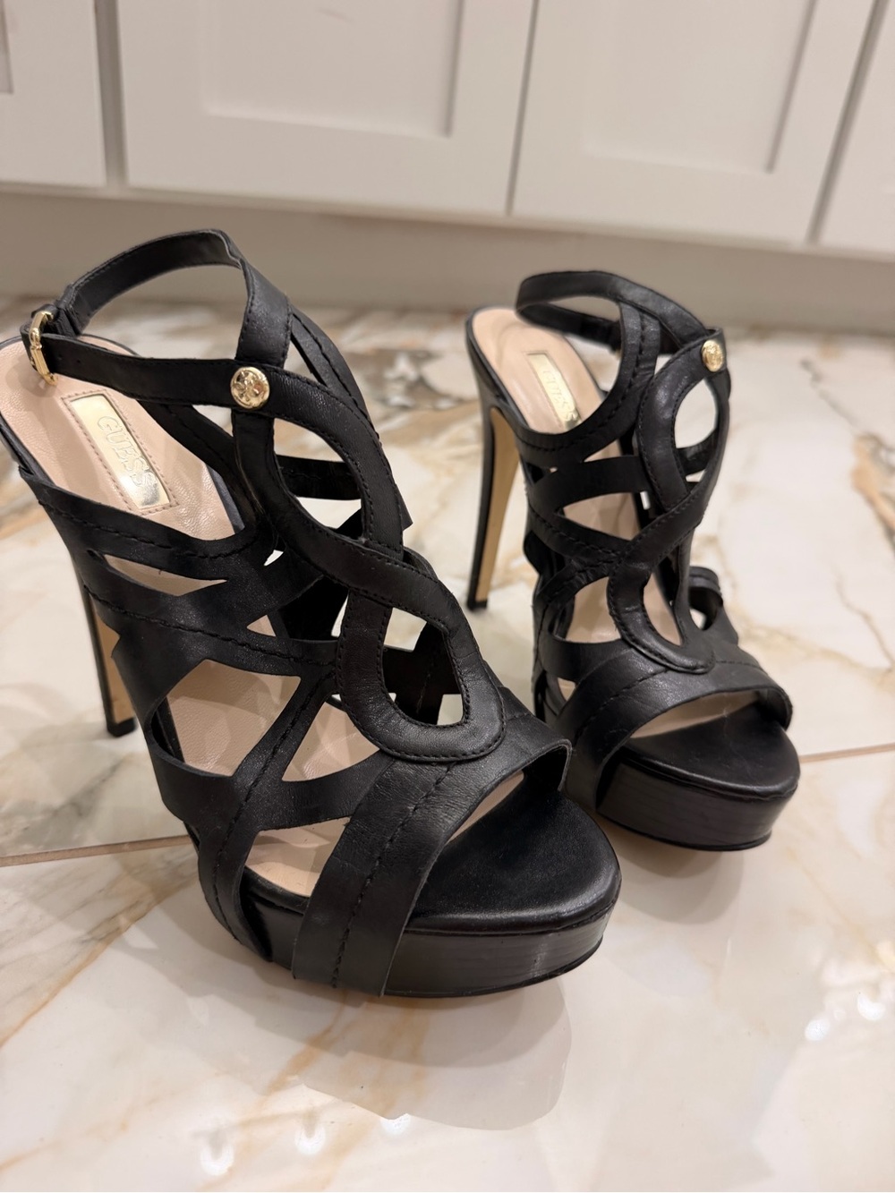 Guess Black Cutout Platform Stiletto Sandals